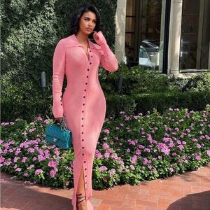Fumi the label Coral Naomi Bodycon Long Sleeve Dress